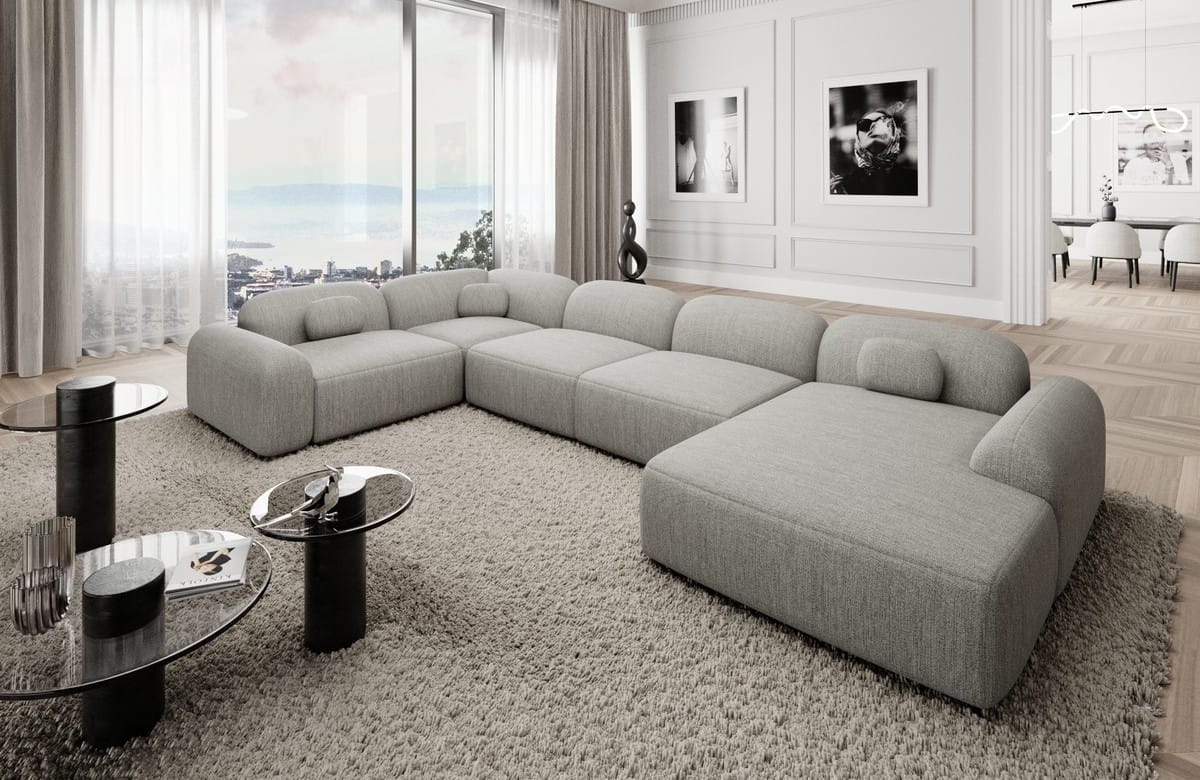 Wohnlandschaft Barcelona U-Form aus Stoff Hellgrau