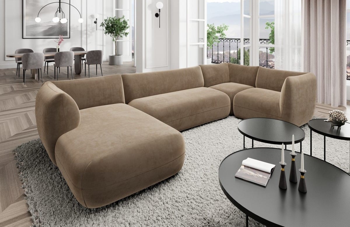 Stoff Wohnlandschaft Madrid U-Form Braun