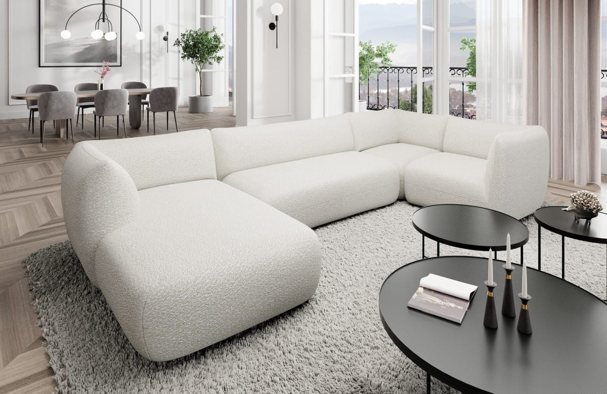 Stoff Wohnlandschaft Madrid U-Form Weiß
