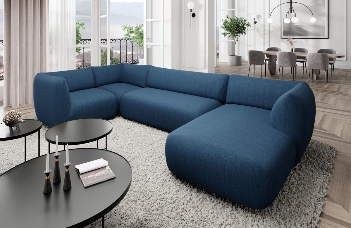 Stoff Wohnlandschaft Madrid U-Form Blau