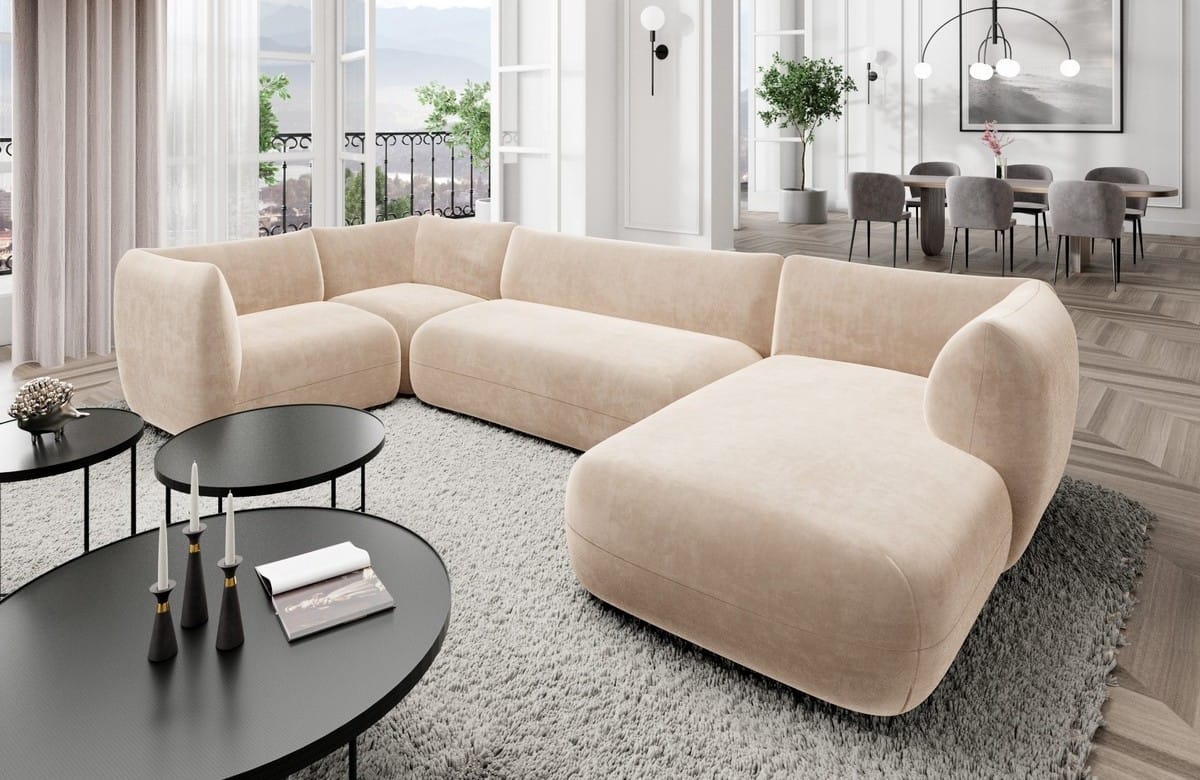 Stoff Wohnlandschaft Madrid U-Form Beige