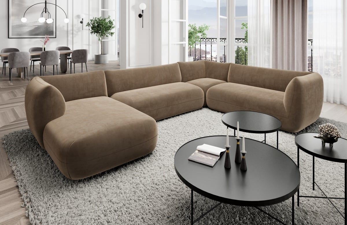 XXL Wohnlandschaft Madrid U-Form aus Stoff Braun