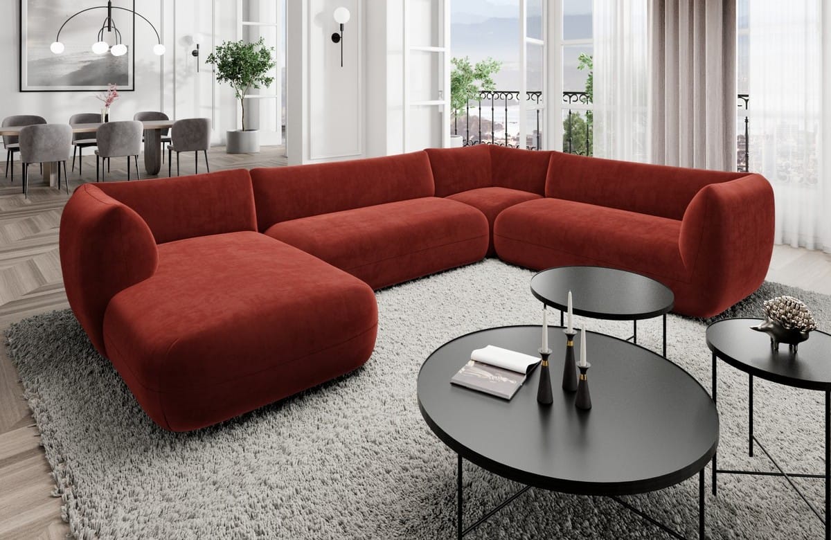 XXL Wohnlandschaft Madrid U-Form aus Stoff Rot