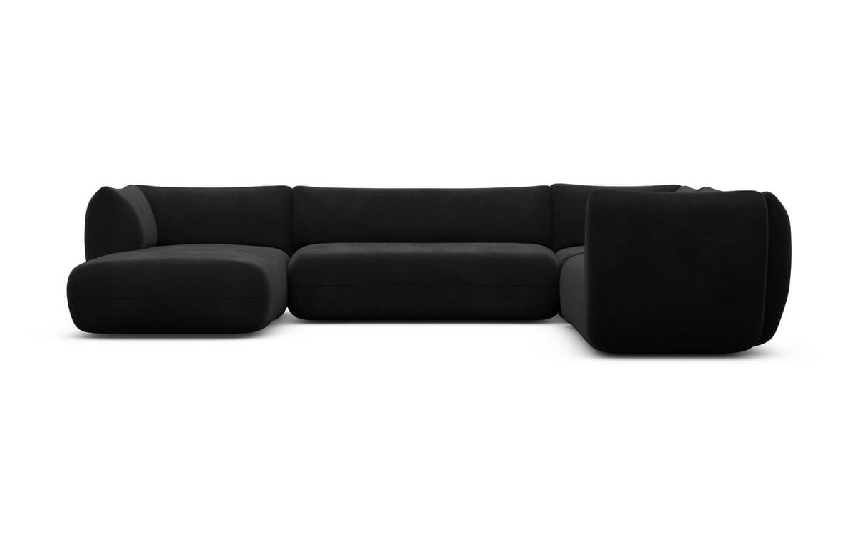 XXL Wohnlandschaft Madrid U-Form aus Stoff Schwarz