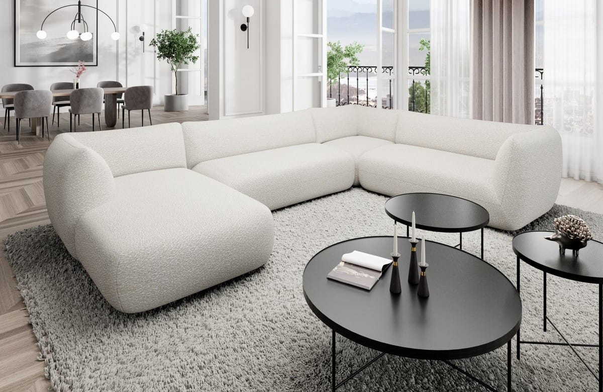 XXL Wohnlandschaft Madrid U-Form aus Stoff Weiß