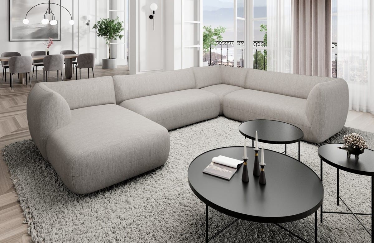 XXL Wohnlandschaft Madrid U-Form aus Stoff hellgrau