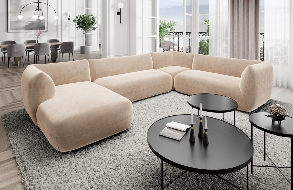 XXL Wohnlandschaft Madrid U-Form aus Stoff Beige