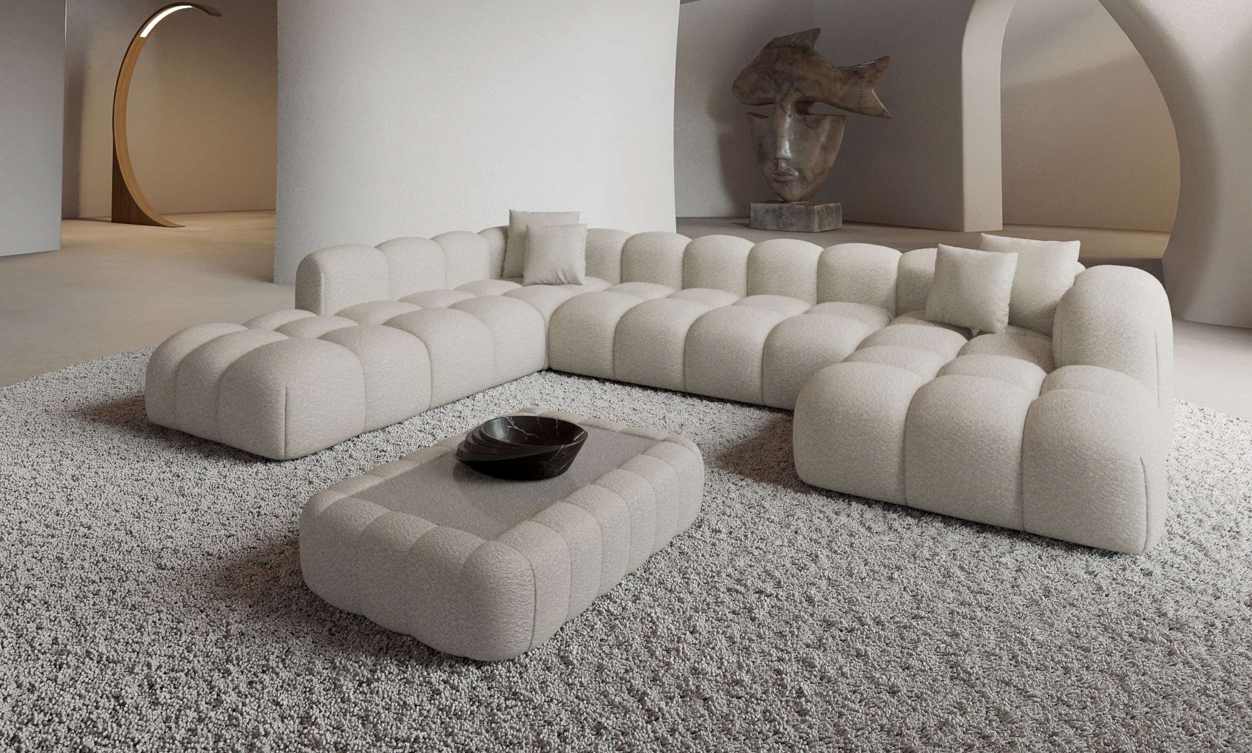 Wohnlandschaft Formentera XXL U-Form in Stoff Pearl