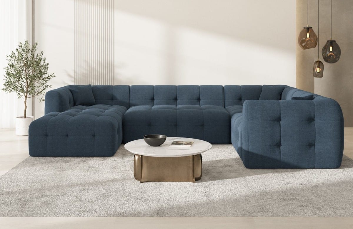 Couchlandschaft Sevilla U-Form in Stoff Blau