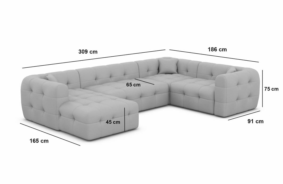Couchlandschaft Sevilla U-Form in Stoff Schwarz