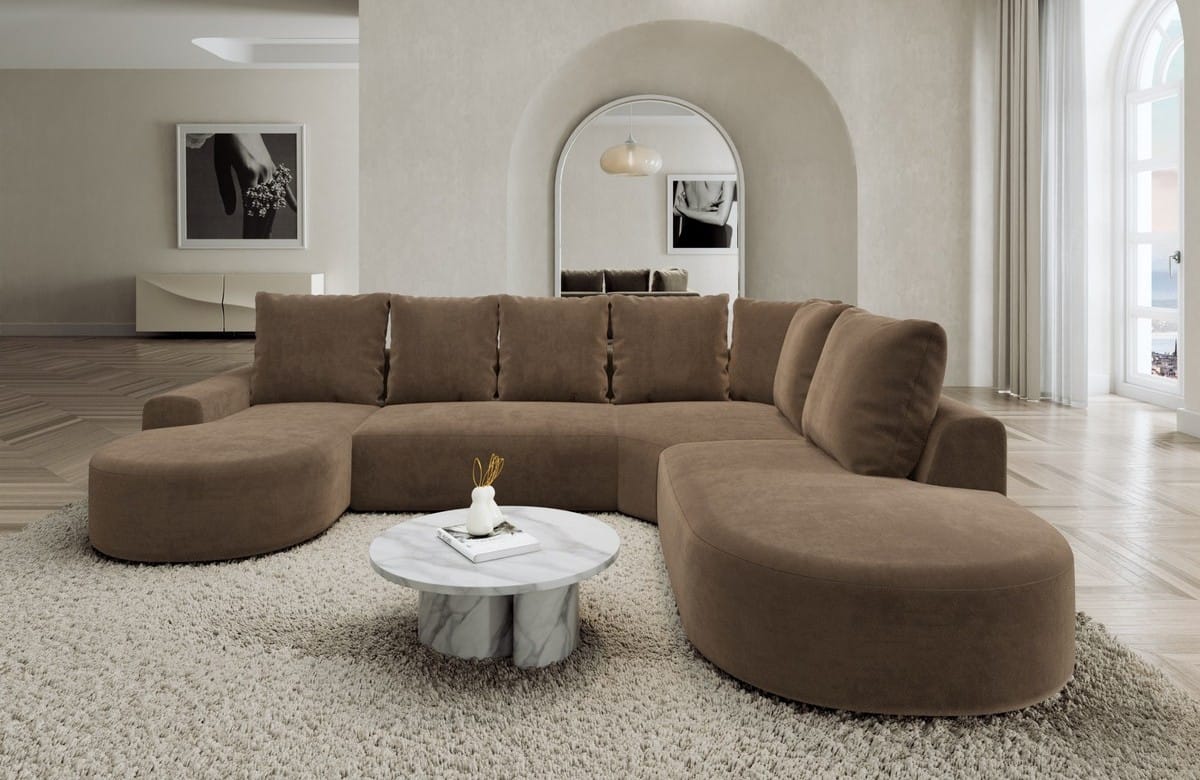Wohnlandschaft Gomera Lounge U-Form aus Stoff Braun