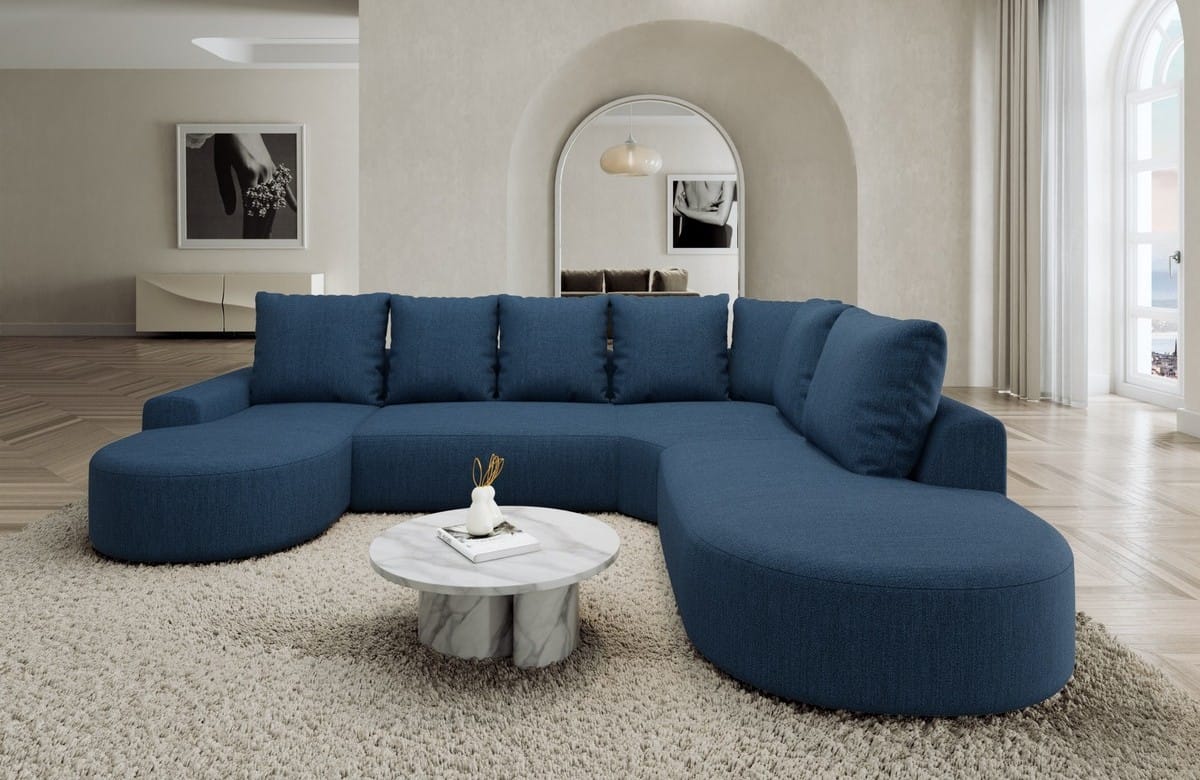 Wohnlandschaft Gomera Lounge U-Form aus Stoff Blau