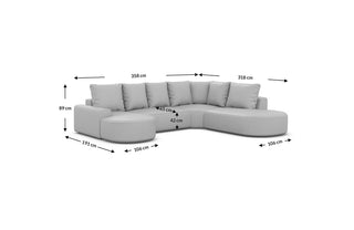 Wohnlandschaft Gomera Lounge U-Form aus Stoff Hellgrau