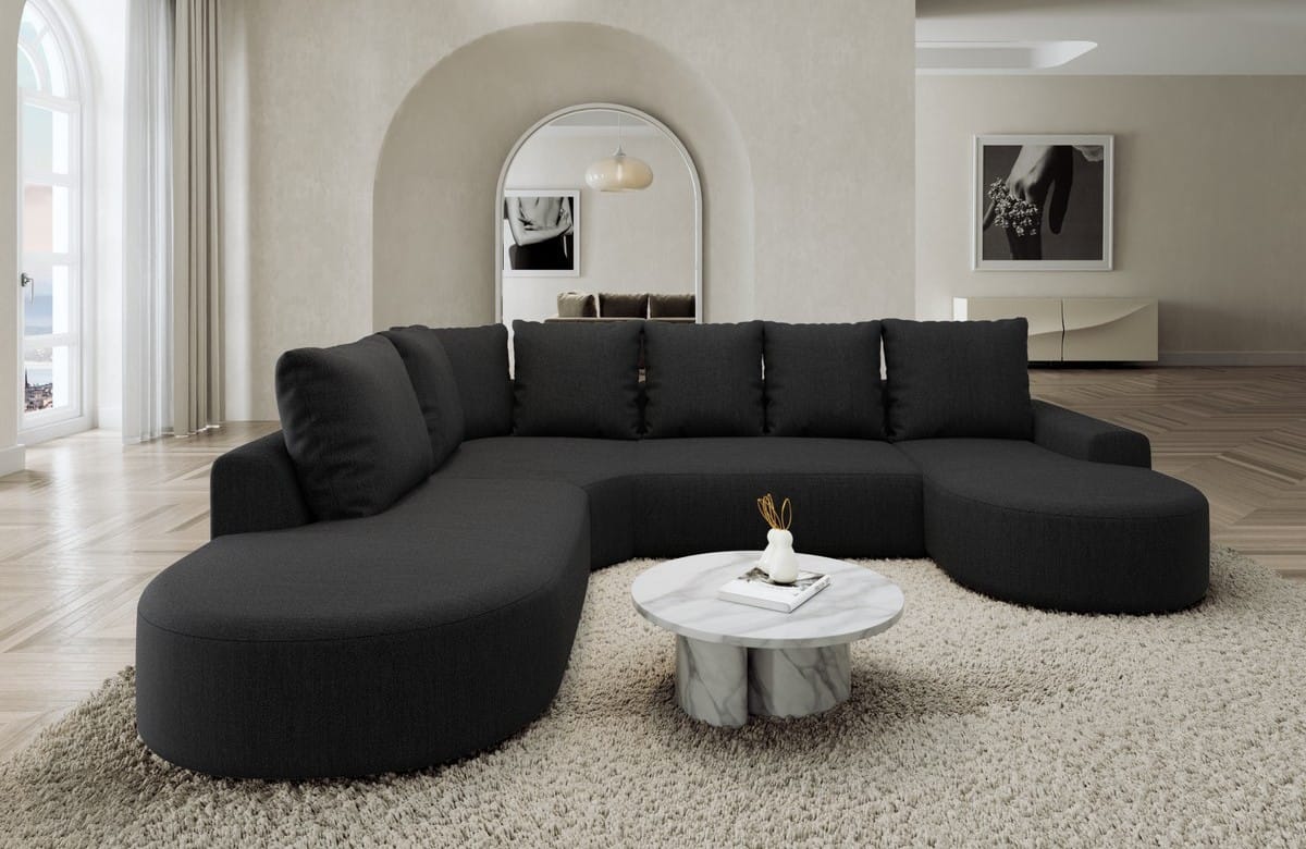 Wohnlandschaft Gomera Lounge U-Form aus Stoff schwarz