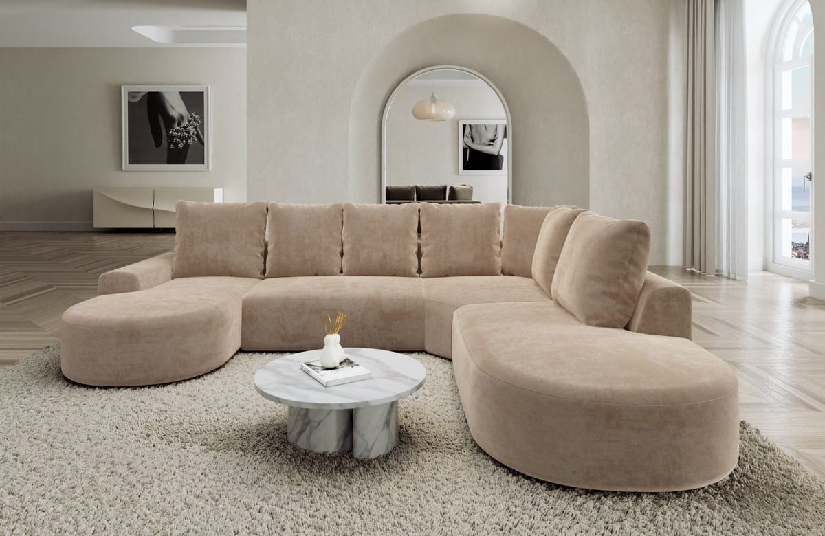 Wohnlandschaft Gomera Lounge U-Form aus Stoff Beige