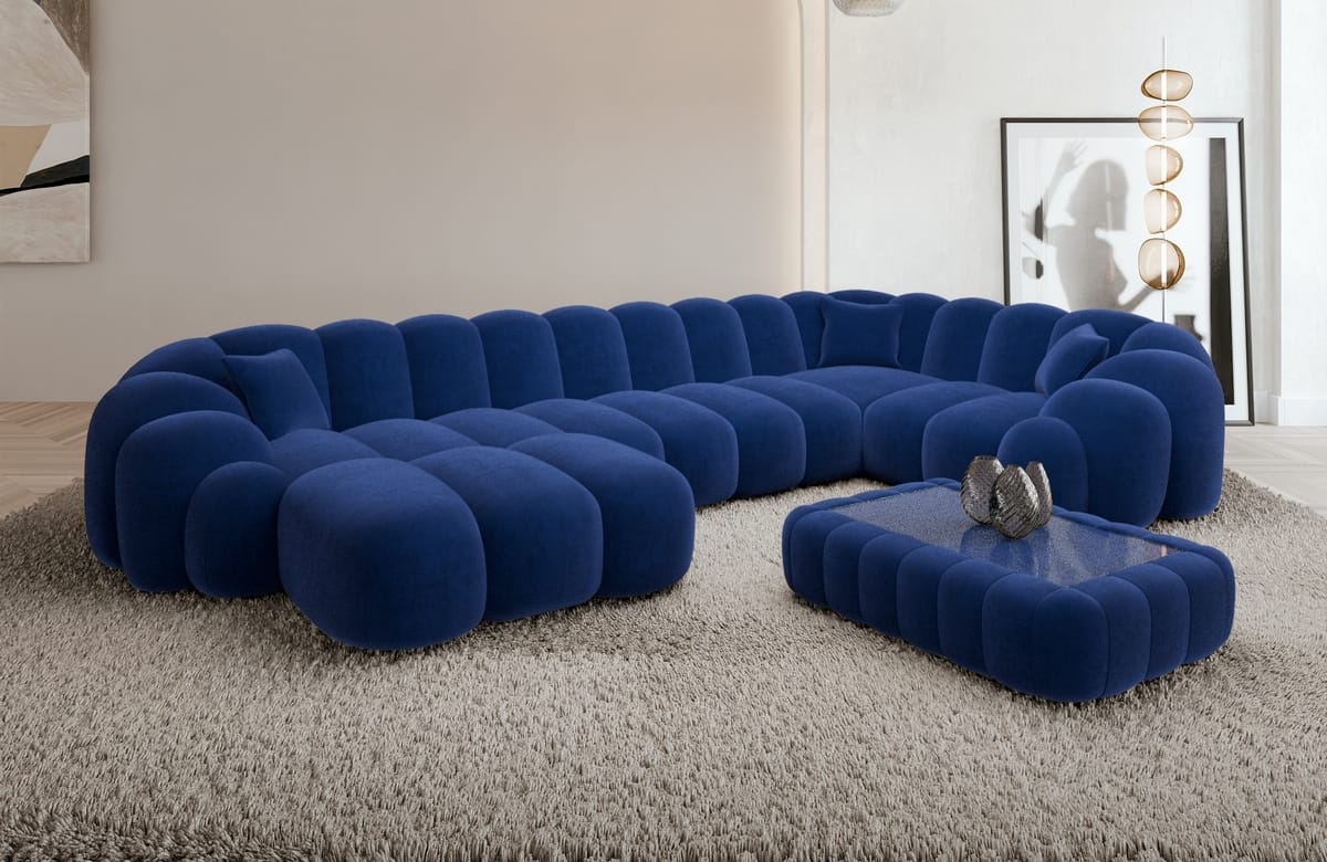 Polster Wohnlandschaft Rajada U-Form Dunkelblau