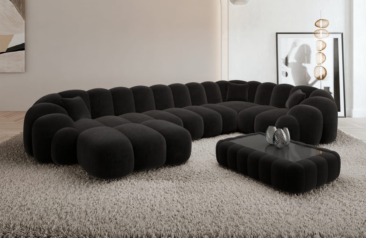 Polster Wohnlandschaft Rajada U-Form Schwarz