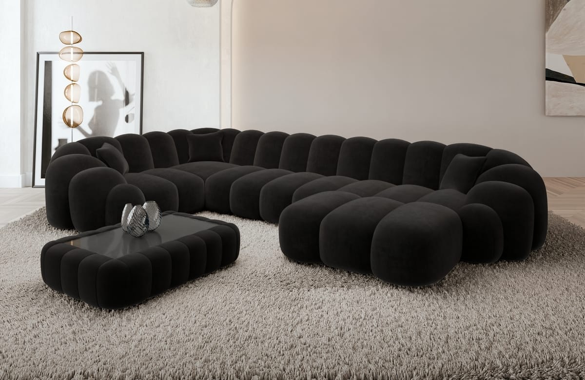Polster Wohnlandschaft Rajada U-Form Schwarz