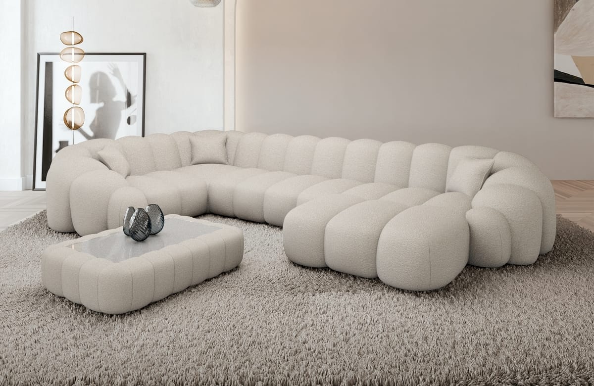 Stoff Wohnlandschaft Rajada U-Form Pearl
