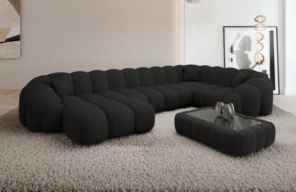 Polster Wohnlandschaft Rajada U-Form Schwarz