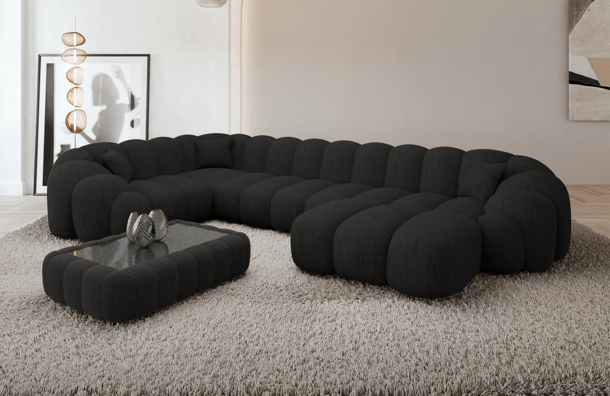 Polster Wohnlandschaft Rajada U-Form Schwarz
