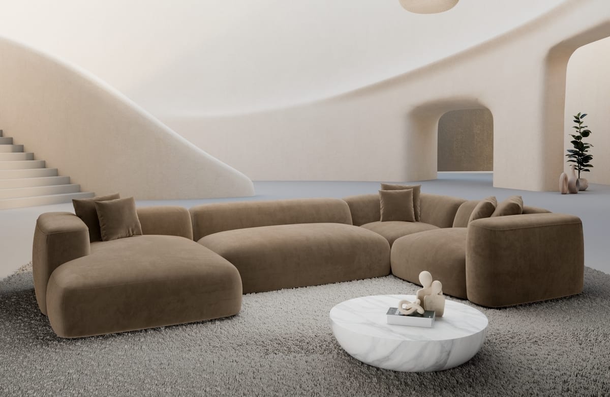 Wohnlandschaft Alcudia U-Form aus Stoff Braun