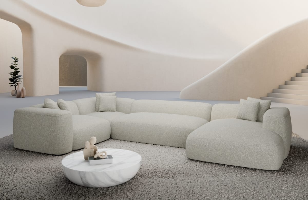Wohnlandschaft Alcudia U-Form aus Stoff Weiß