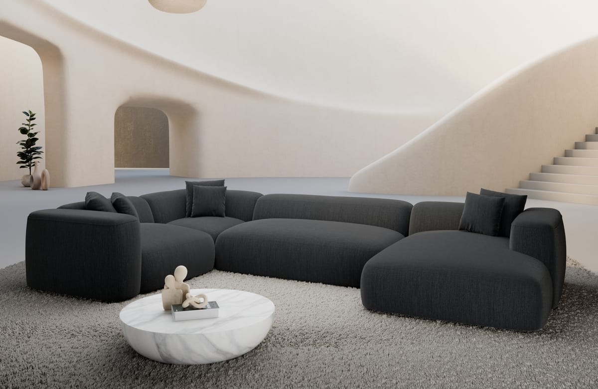 Wohnlandschaft Alcudia U-Form aus Stoff Anthrazit