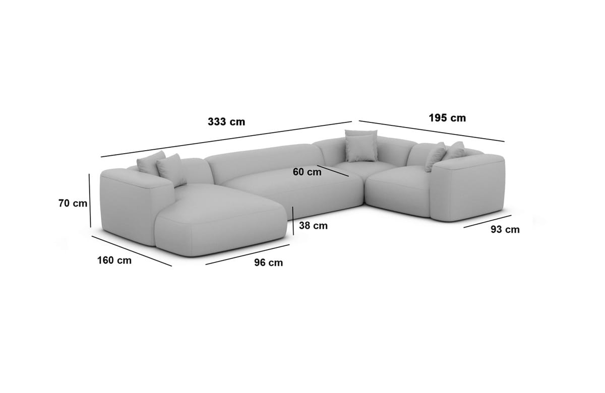 Wohnlandschaft Alcudia U-Form aus Stoff Dunkelgrau
