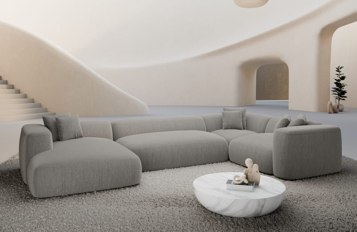 Wohnlandschaft Alcudia U-Form aus Stoff hellgrau