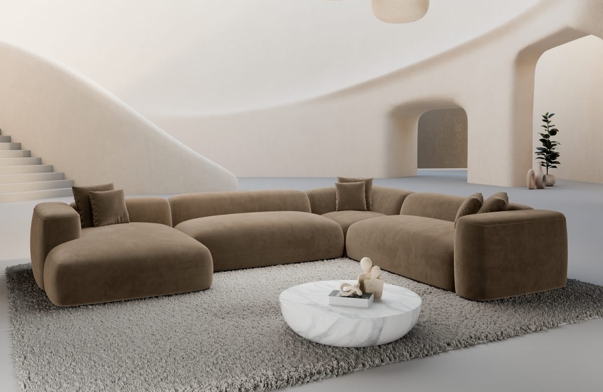 Wohnlandschaft Alcudia XXL U-Form in Stoff Braun