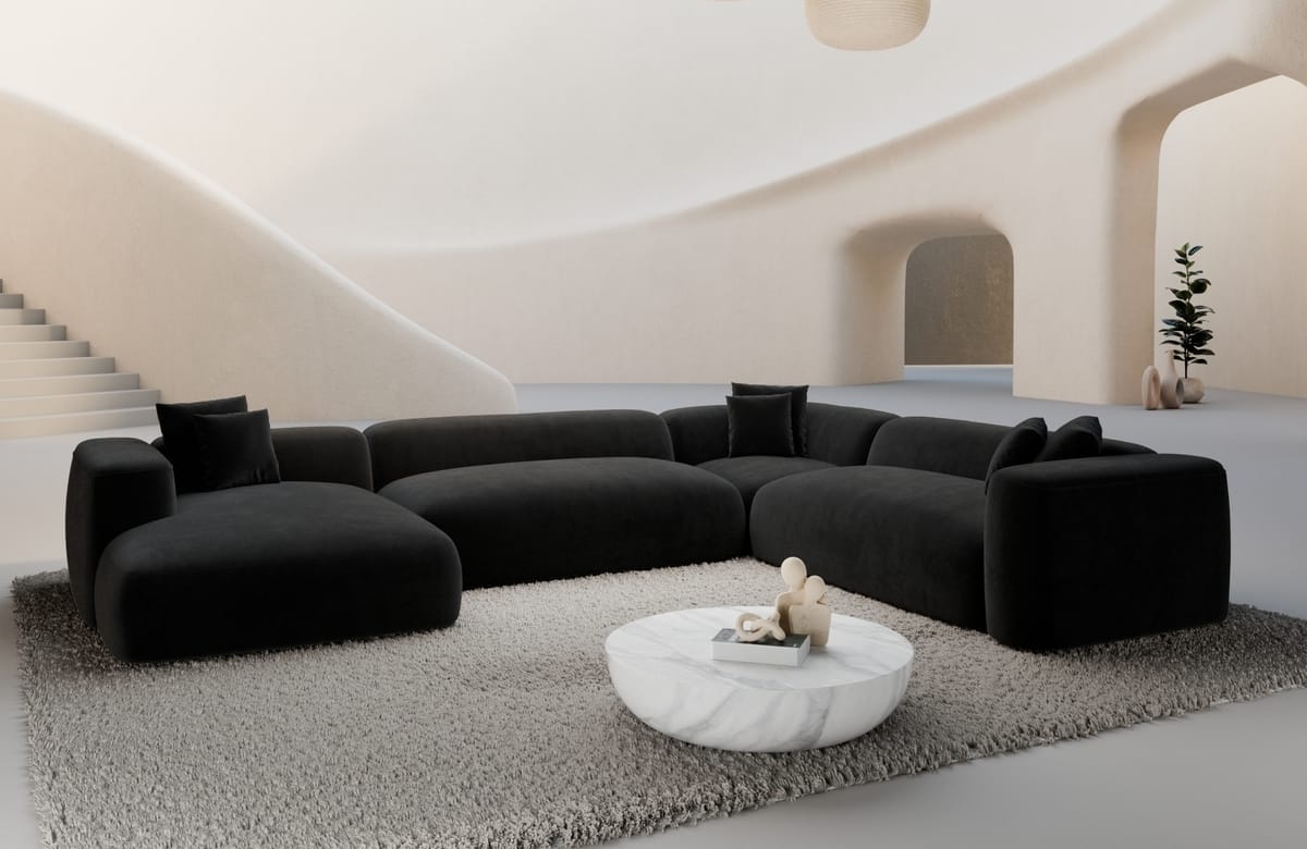 Wohnlandschaft Alcudia XXL U-Form in Stoff Schwarz