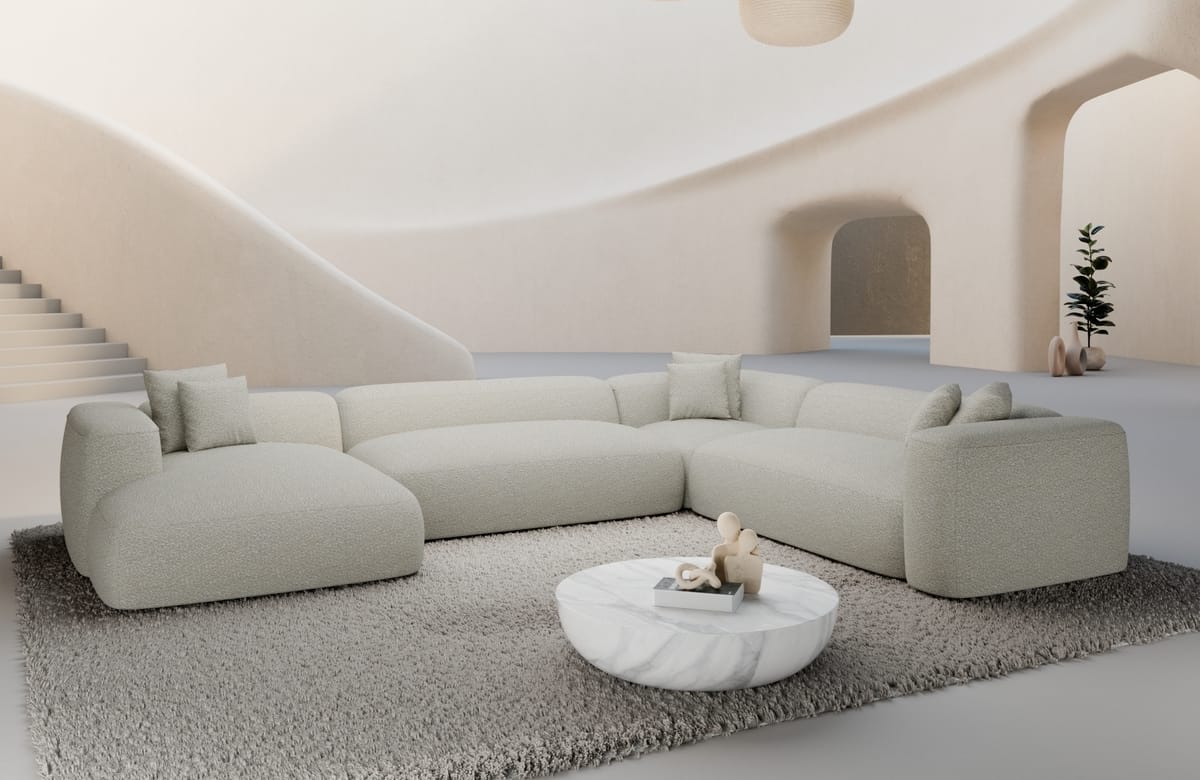 Wohnlandschaft Alcudia XXL U-Form in Stoff Weiß