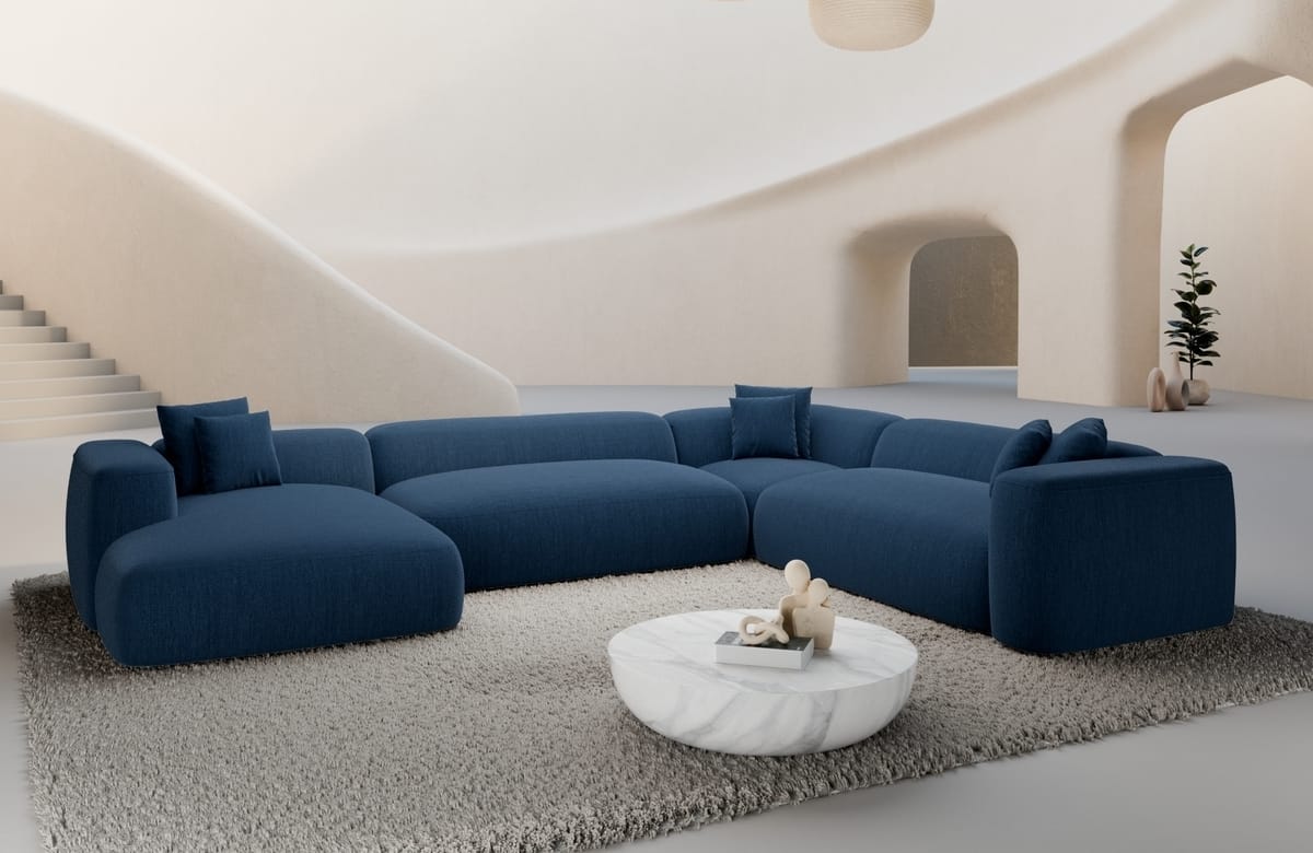 Wohnlandschaft Alcudia XXL U-Form in Stoff Blau
