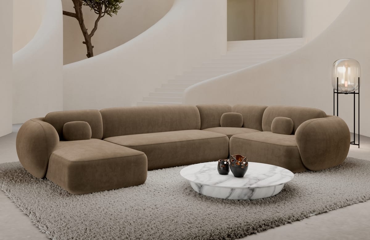 Wohnlandschaft Altea U-Form aus Stoff Braun