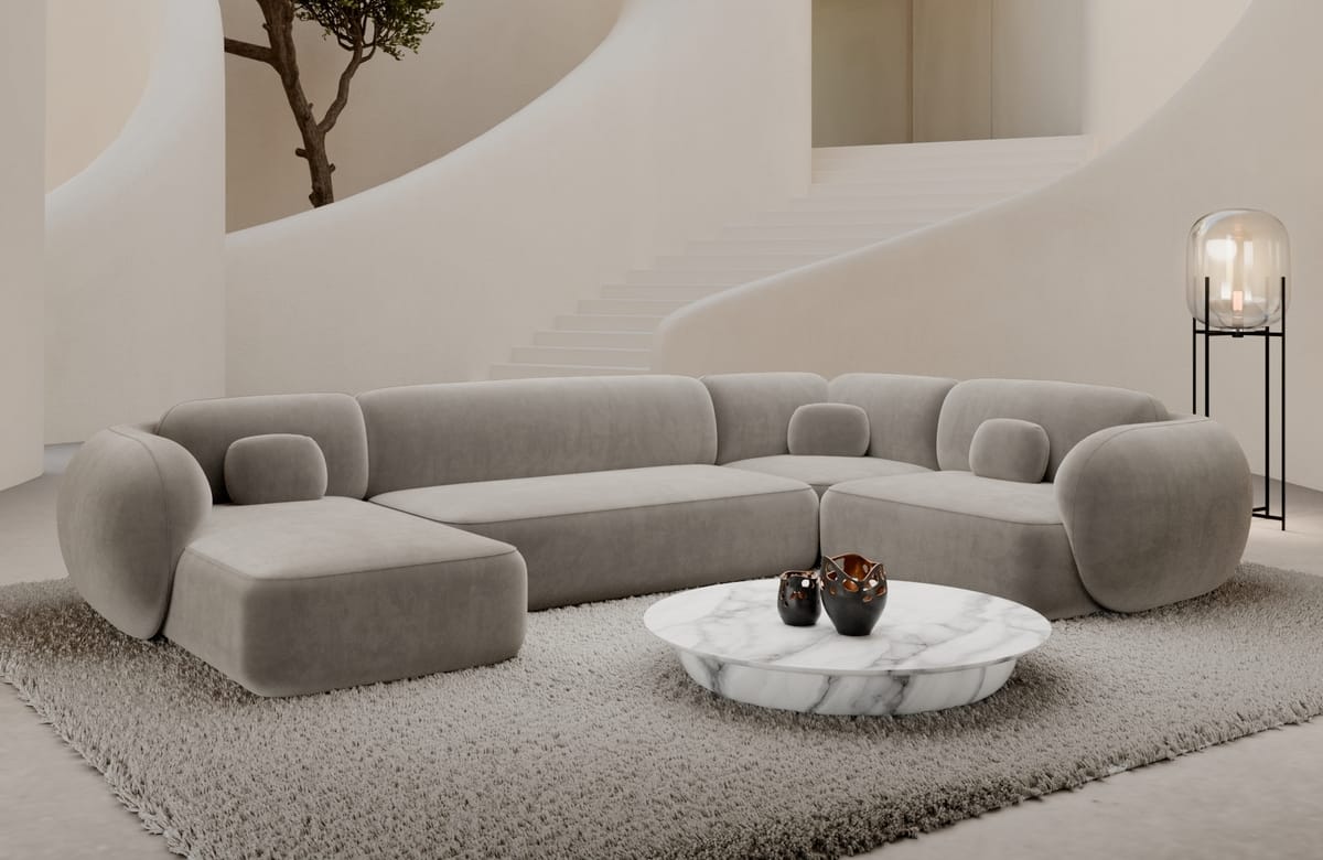 Wohnlandschaft Altea U-Form aus Stoff Sand