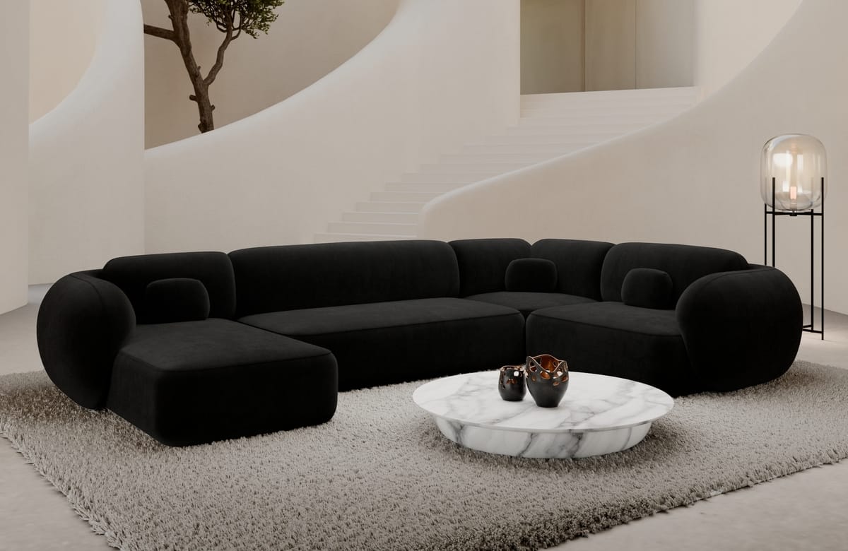 Wohnlandschaft Altea U-Form aus Stoff Schwarz