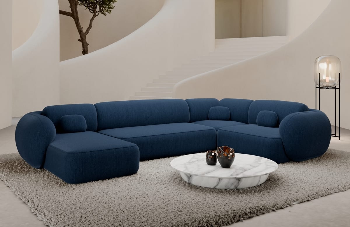 Wohnlandschaft Altea U-Form aus Stoff Blau