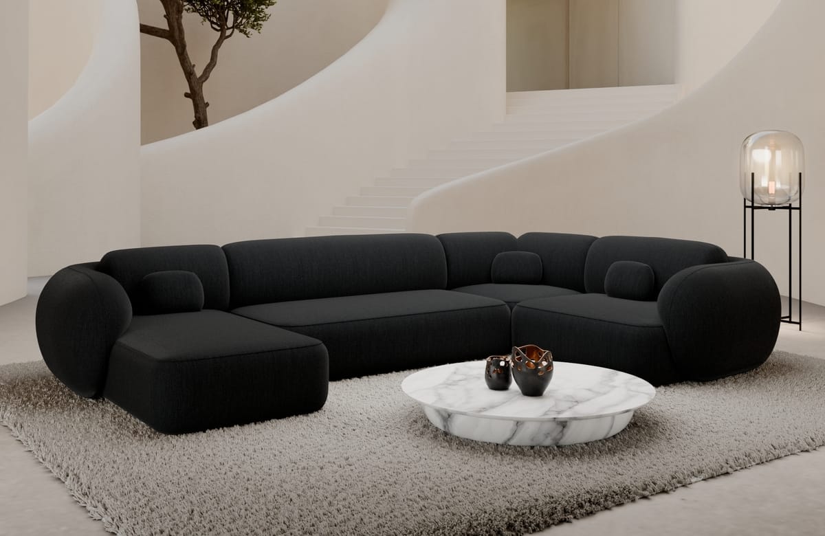 Wohnlandschaft Altea U-Form aus Stoff Schwarz