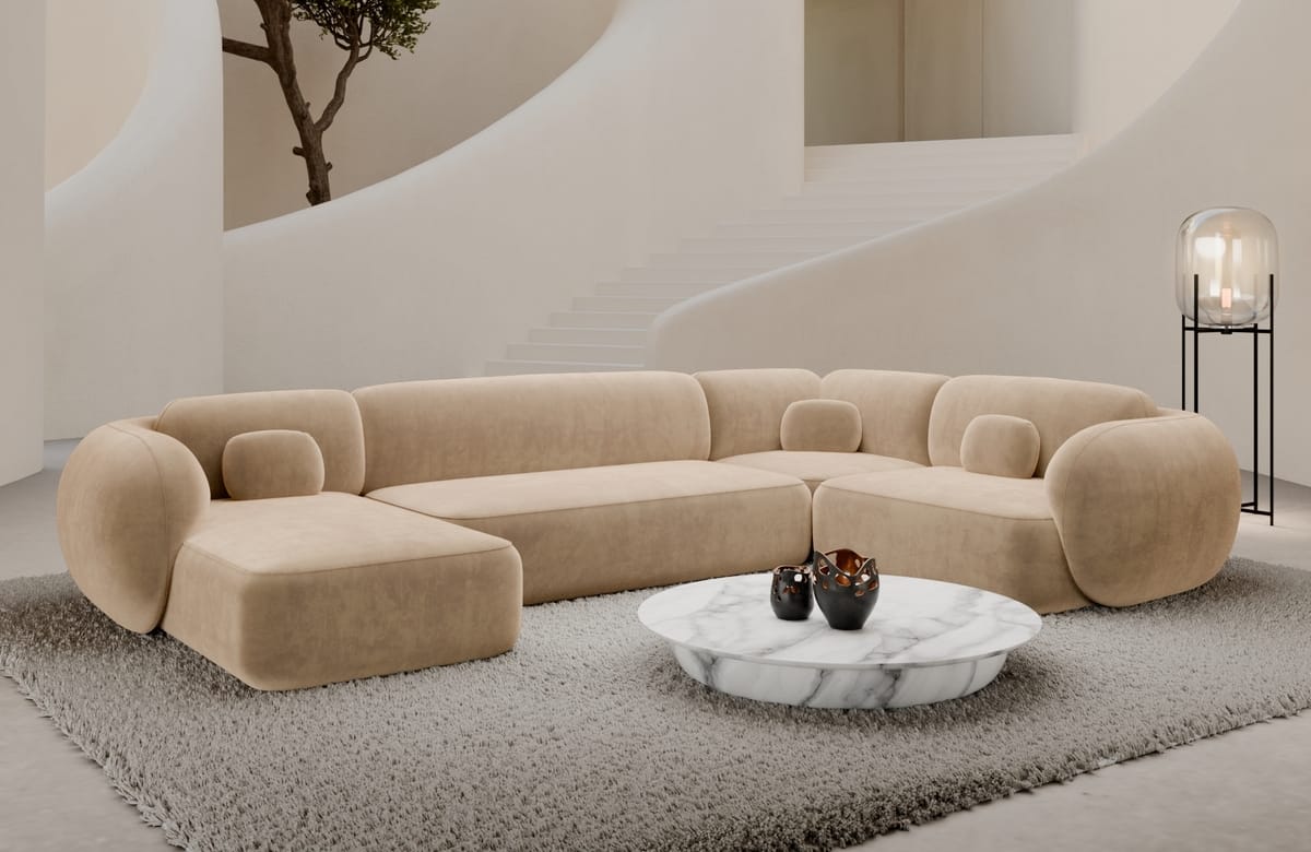 Wohnlandschaft Altea U-Form aus Stoff Beige