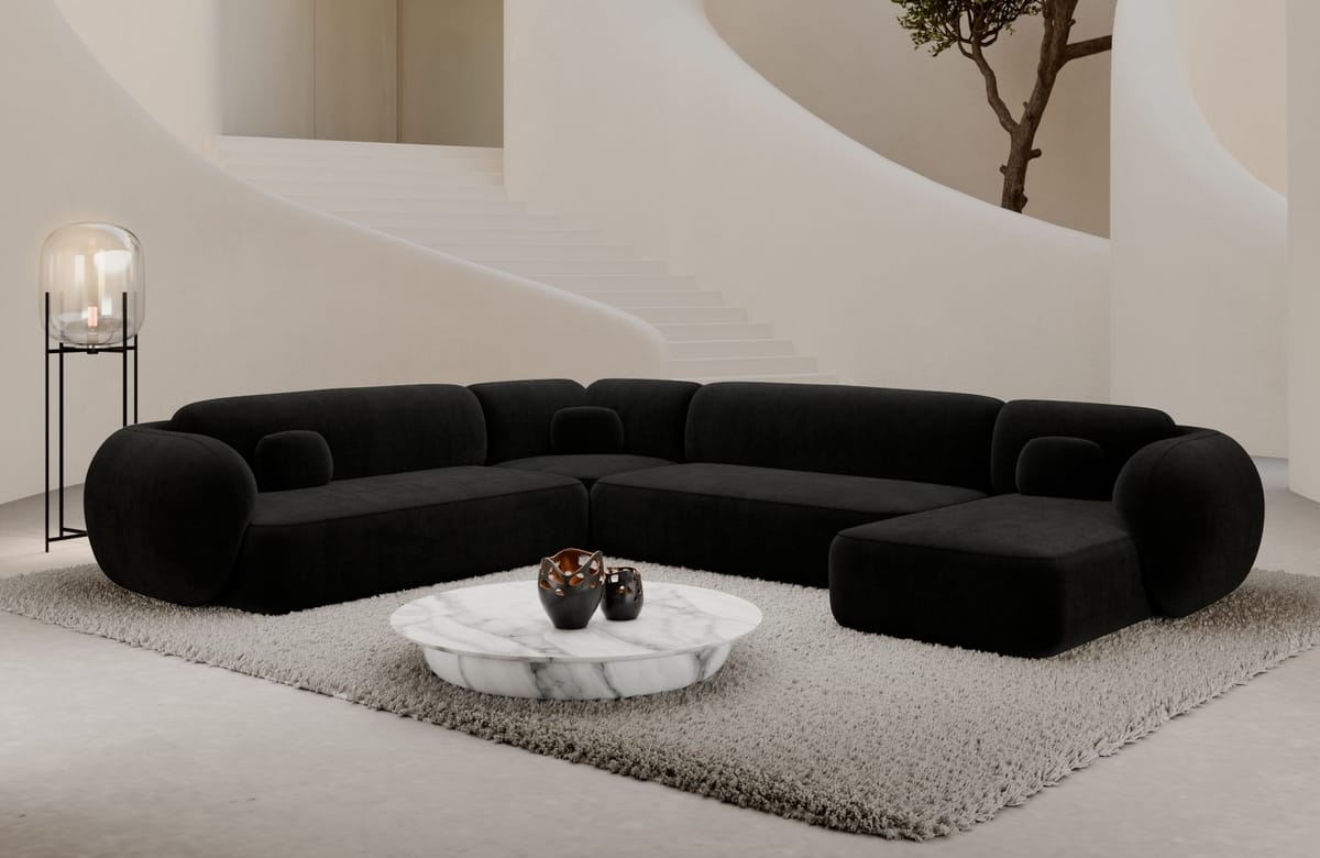 Wohnlandschaft Altea XXL U-Form in Stoff Schwarz