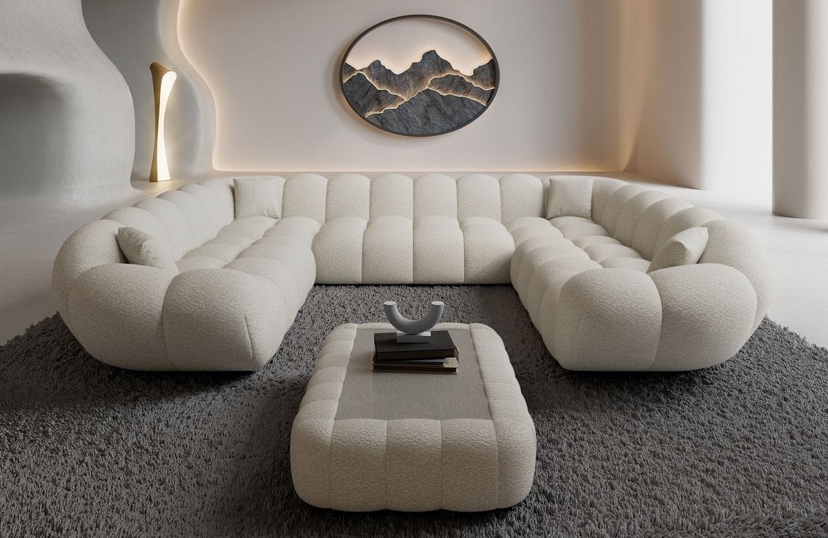 XXL Wohnlandschaft Maleron Panorama U-Form aus Stoff Weiß