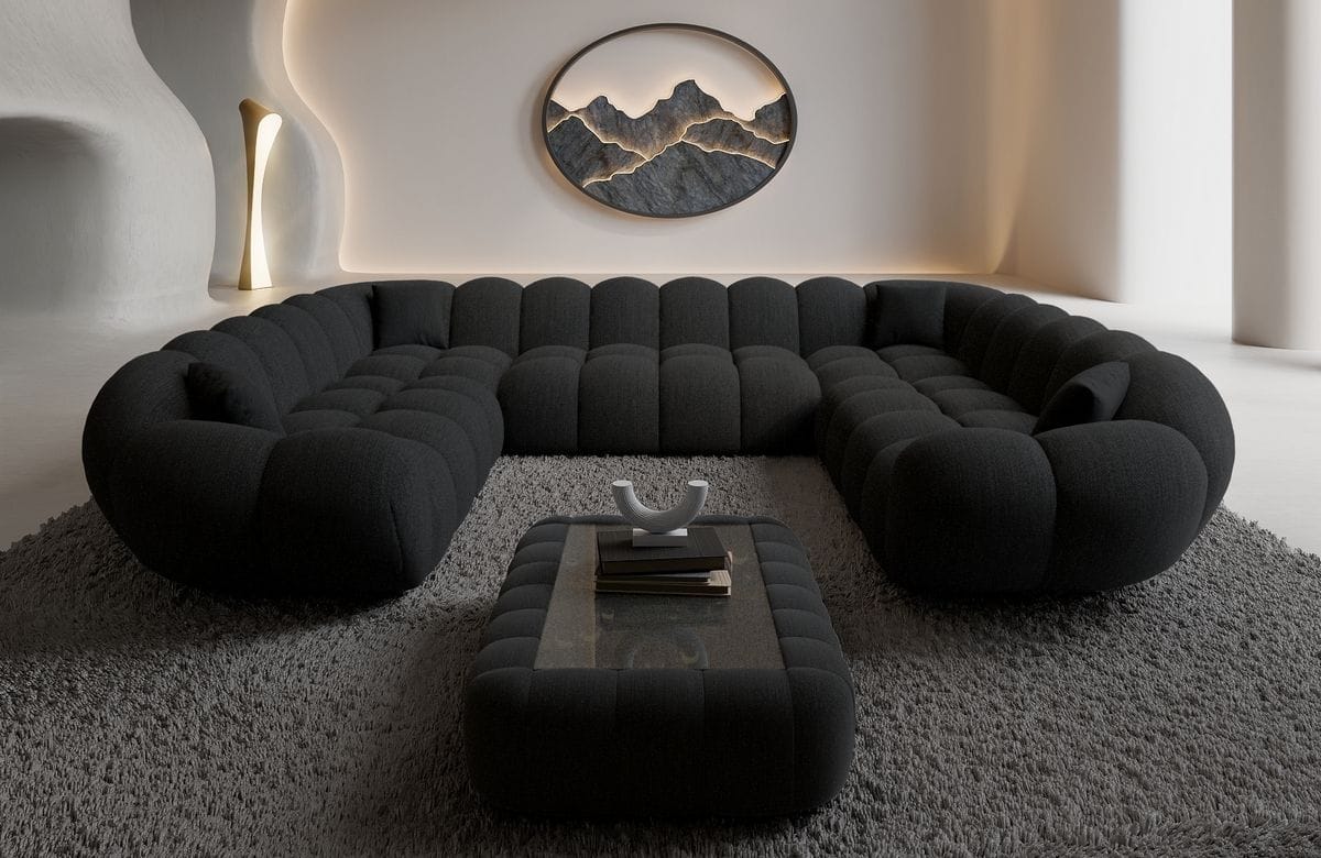 Wohnlandschaft Maleron XXL Panorama Schwarz
