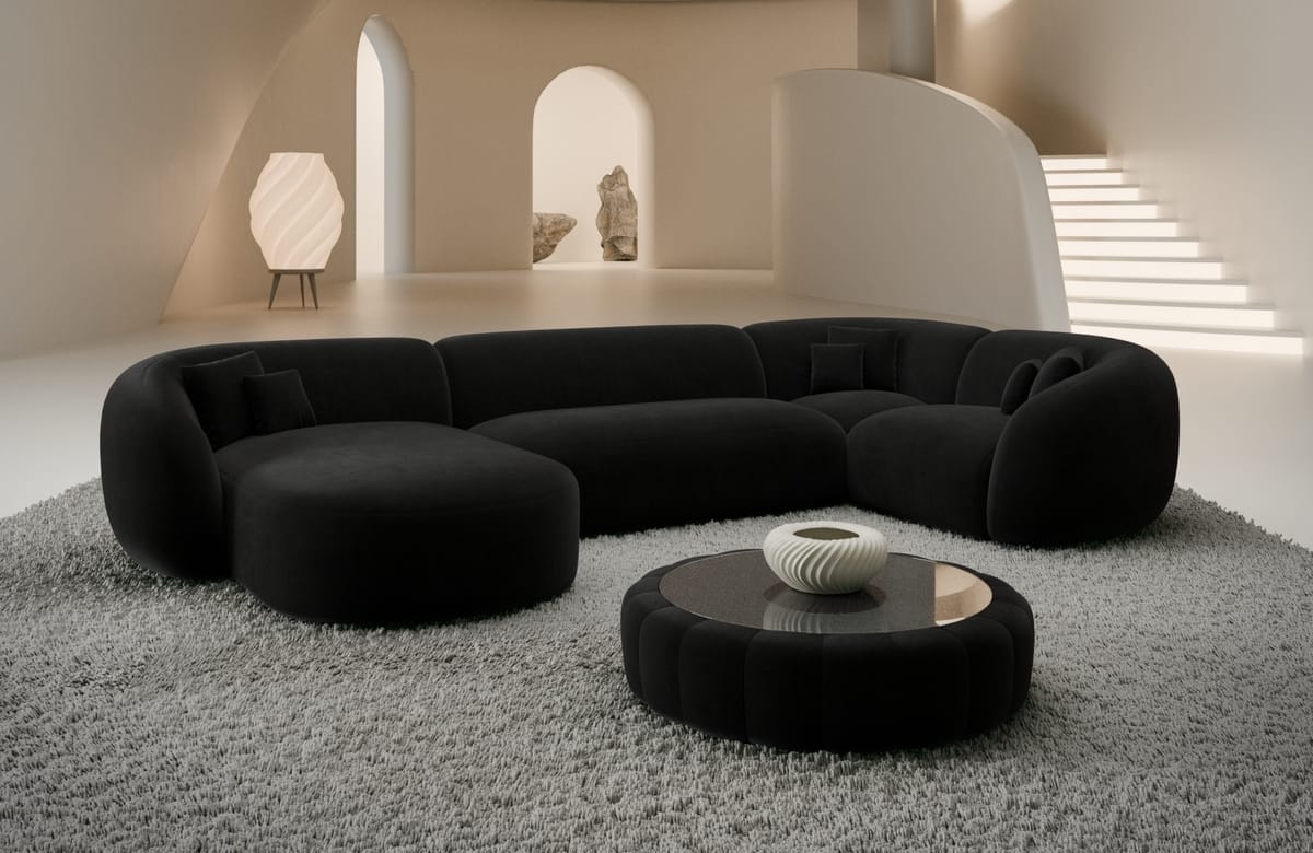 Wohnlandschaft Sorelia U-Form aus Stoff Schwarz