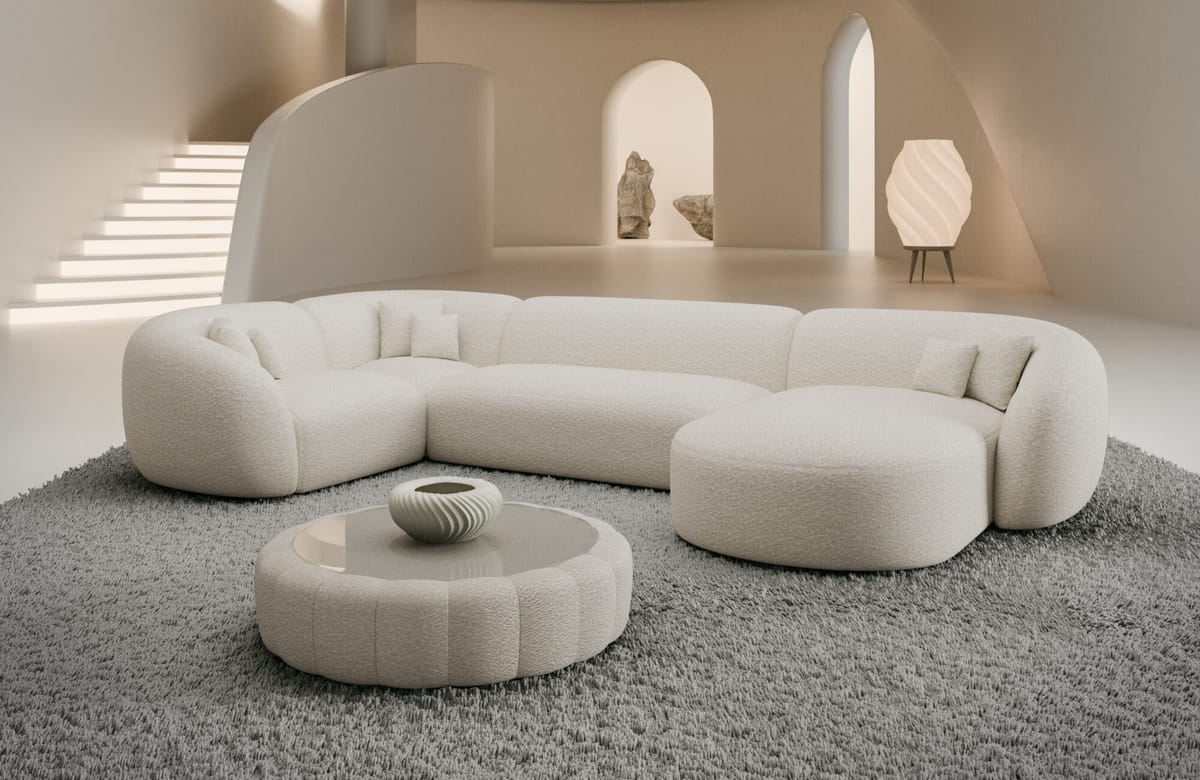 Wohnlandschaft Sorelia U-Form aus Stoff Weiß