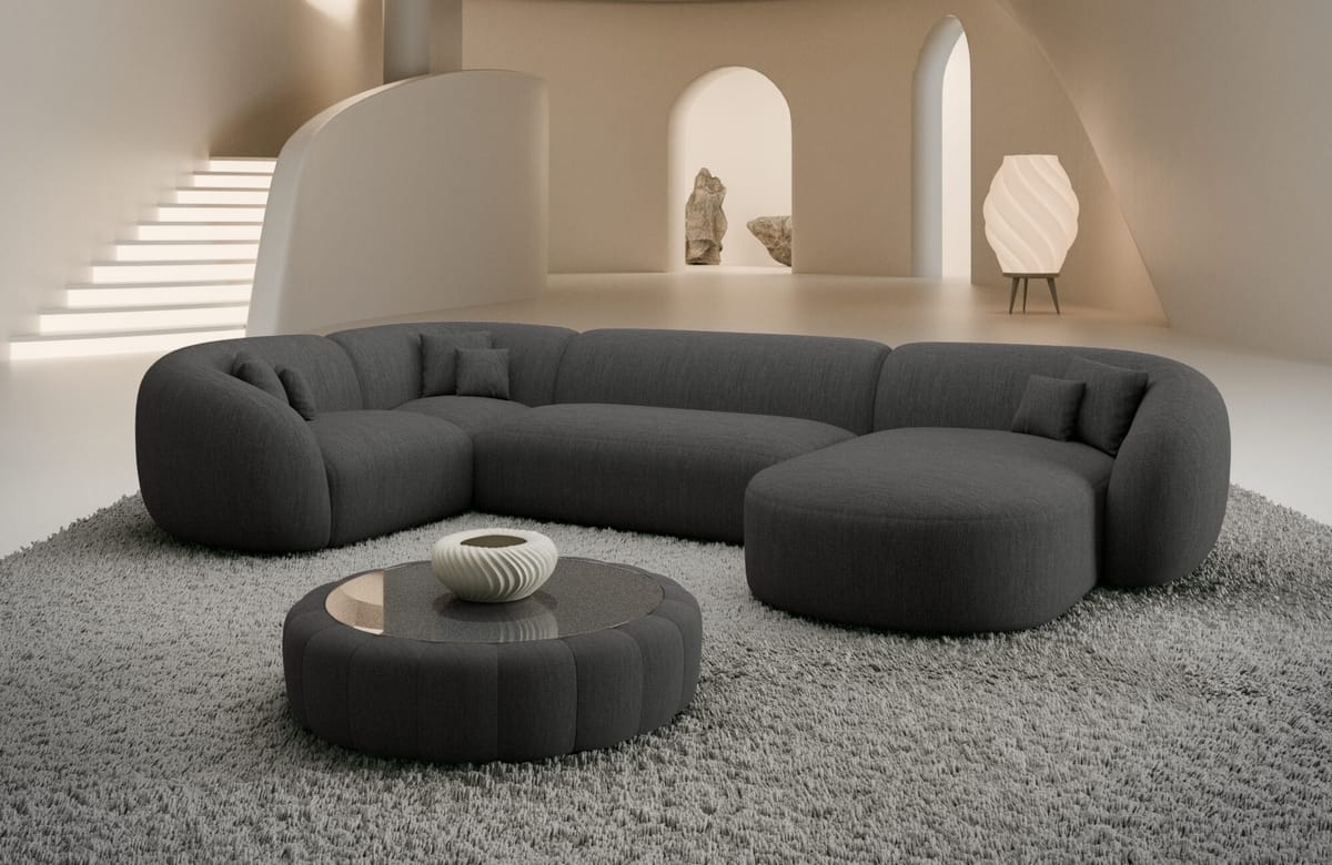 Wohnlandschaft Sorelia U-Form aus Stoff Anthrazit