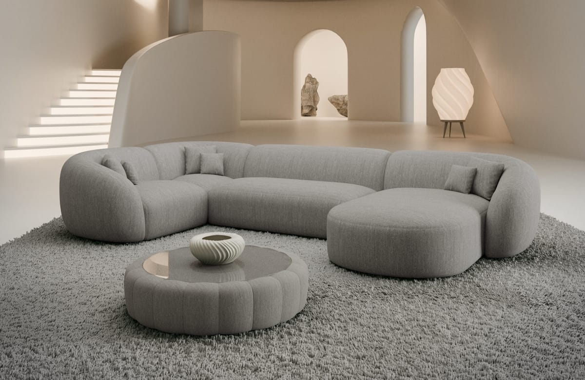 Wohnlandschaft Sorelia U-Form aus Stoff Hellgrau