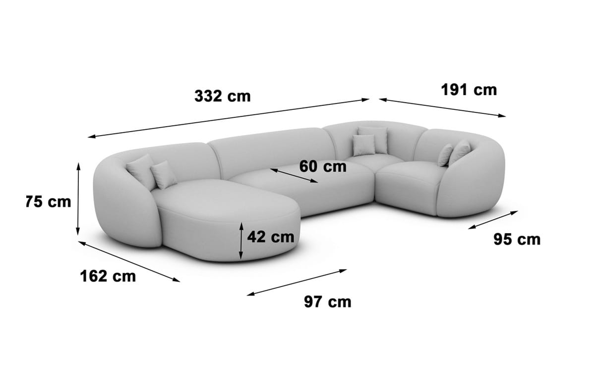 Wohnlandschaft Sorelia U-Form aus Stoff Hellgrau