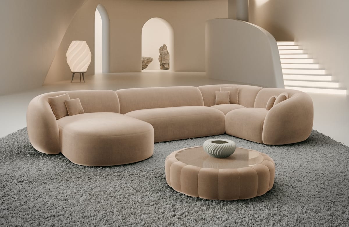 Wohnlandschaft Sorelia U-Form aus Stoff Beige