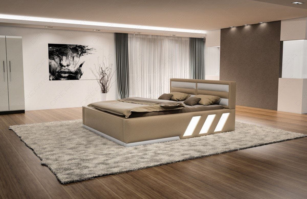 Boxspringbett Apollonia mit Beleuchtung Sandbeige-Weiß